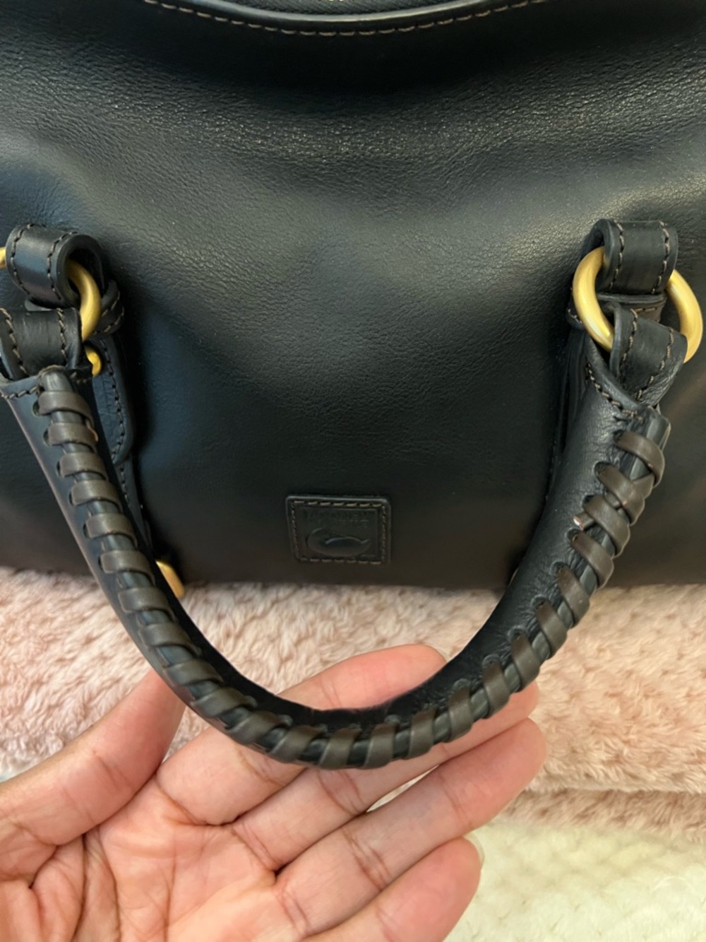 Dooney & Bourke Black Florentine Leather Satchel with Gold Hardware - Picture 11 of 14